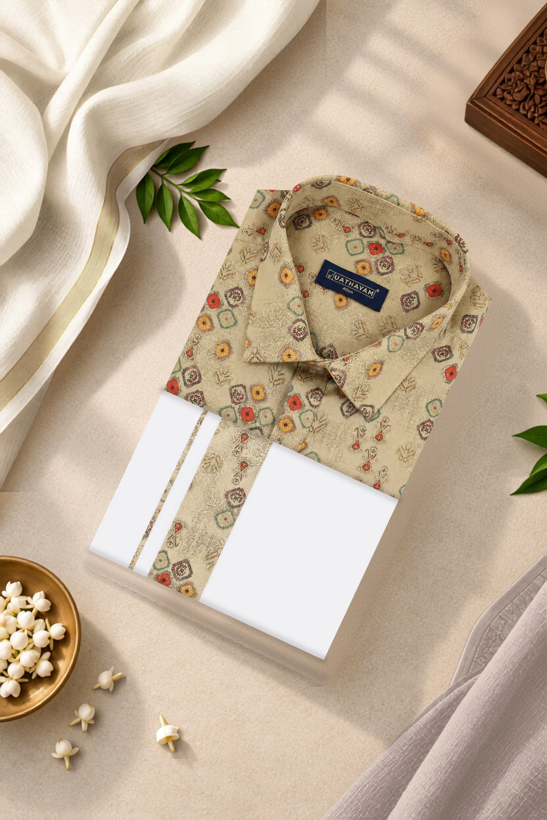 Beige Traditional Shirt Set