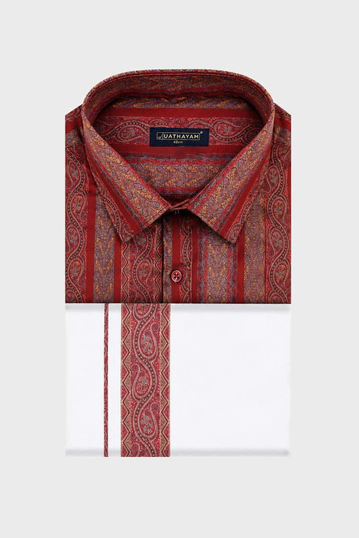 Penang Deep Crimson Shirt Dhoti Set