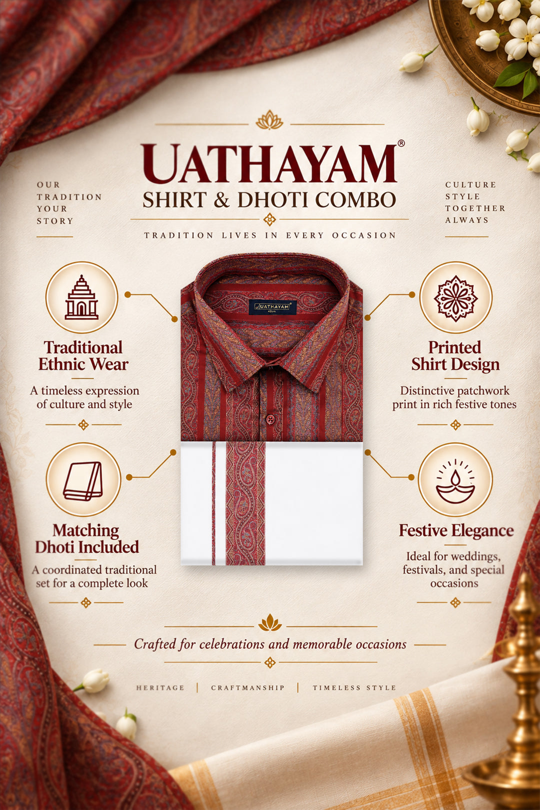 Deep Crimson Printed Shirt Dhoti