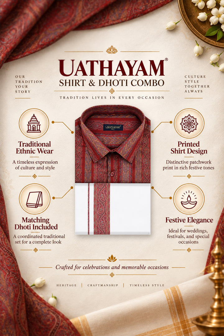 Deep Crimson Printed Shirt Dhoti