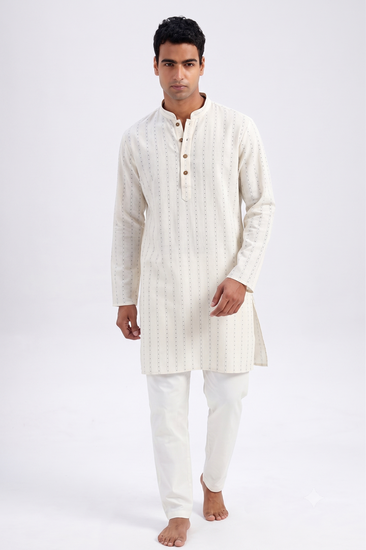 Uathayam Exotic Printed Milk Cream Traditional Long Kurta for Men