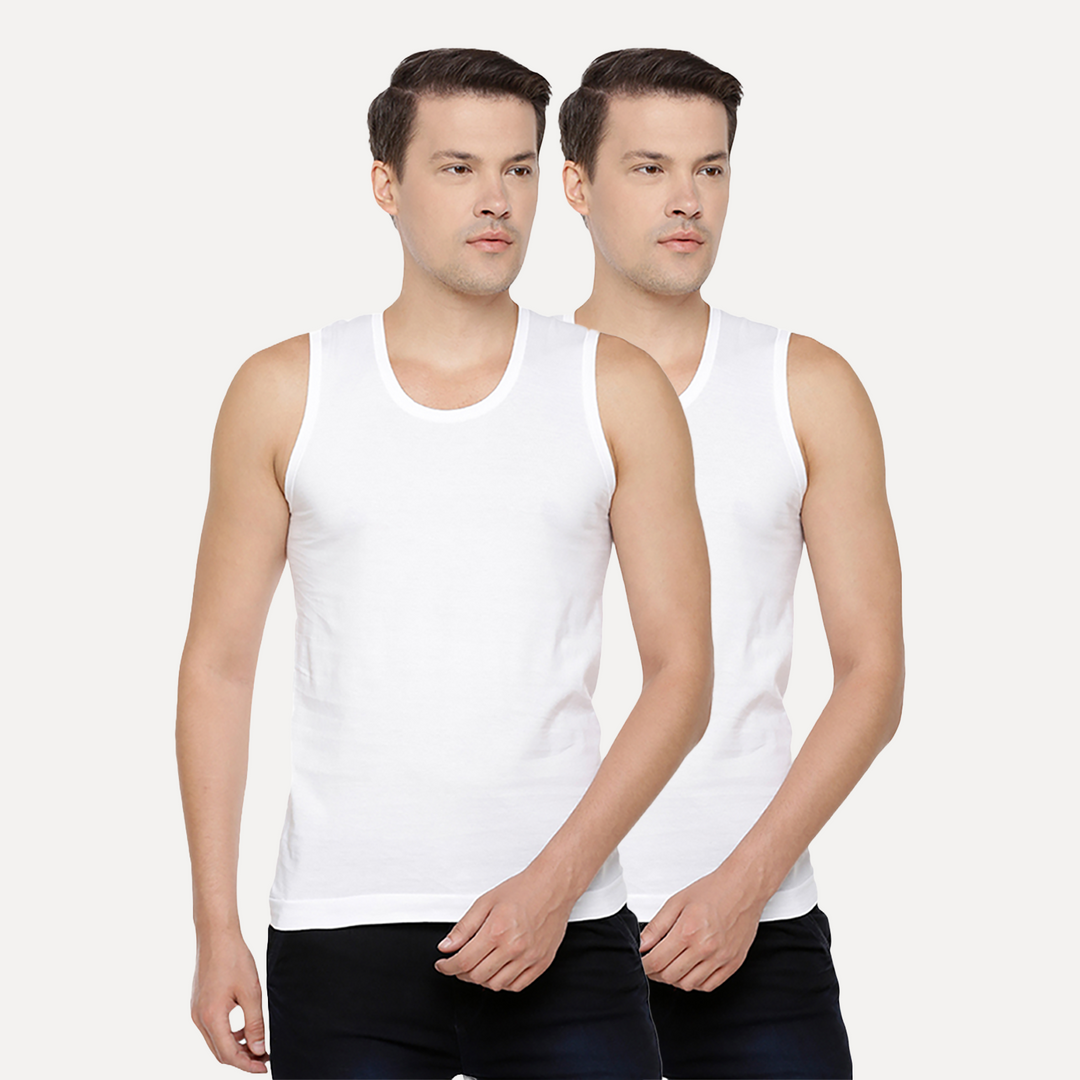 UATHAYAM 100% Combed Cotton Kings RNBS White Vest For Mens Combo (Pack of 2)