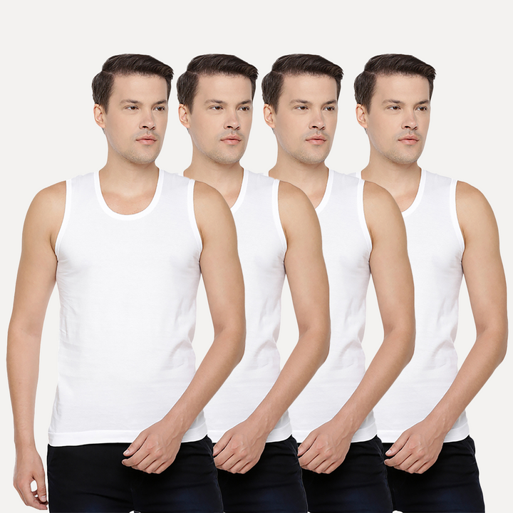 Kings RNBS - 100%  Cotton White Vest For Mens Combo (Pack of 4) | Uathayam