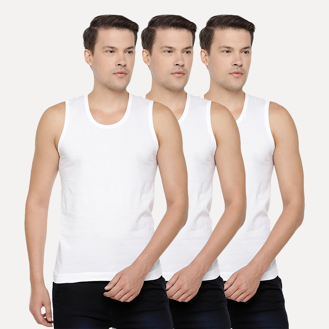 UATHAYAM 100% Combed Cotton Kings RNBS White Vest For Mens Combo (Pack of 3)