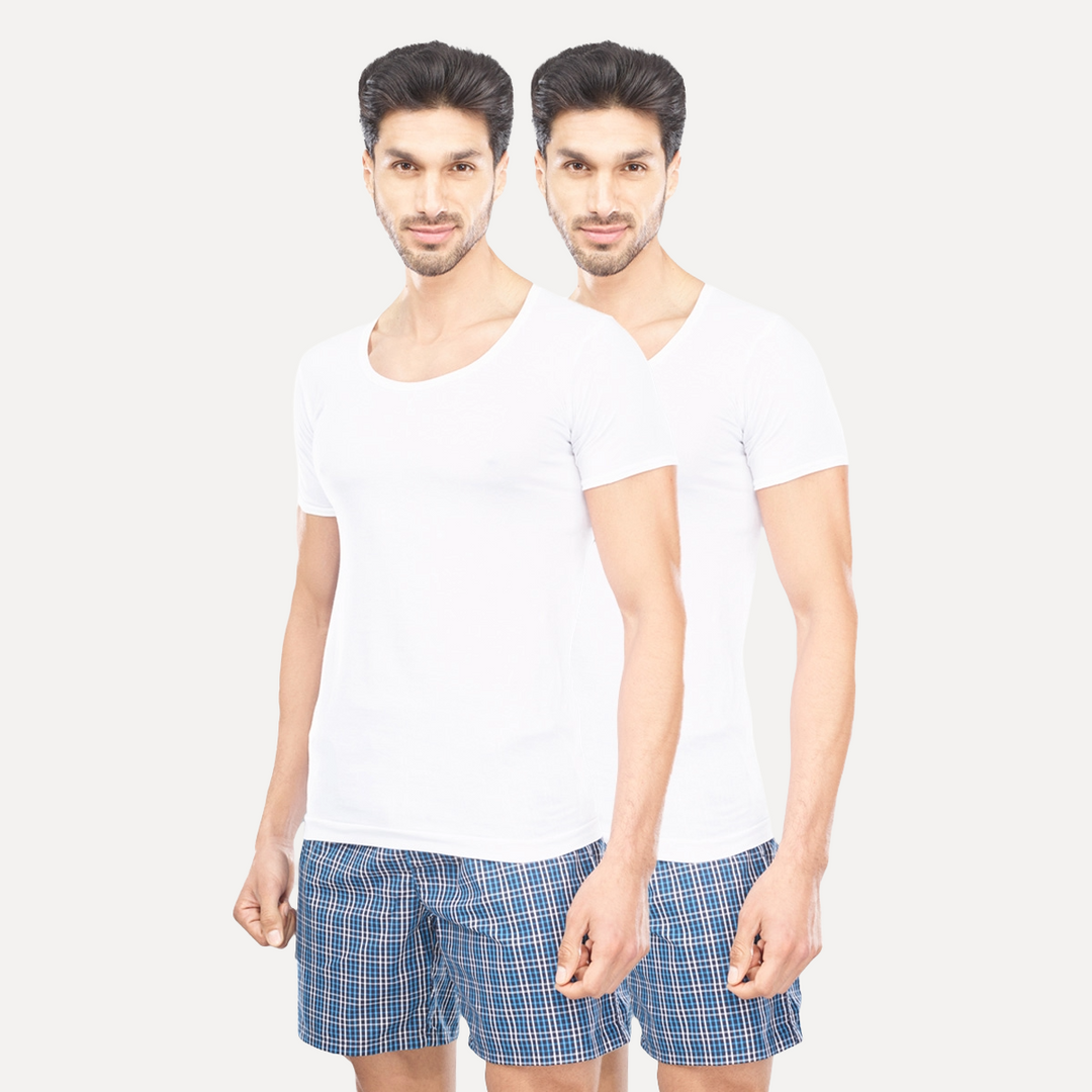 UATHAYAM 100% Combed Cotton Kings RNS White Vest For Mens Combo (Pack of 2)
