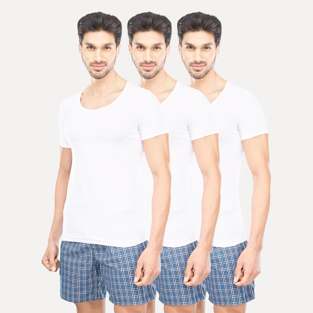 UATHAYAM 100% Combed Cotton Kings RNS White Vest For Mens Combo (Pack of 3)