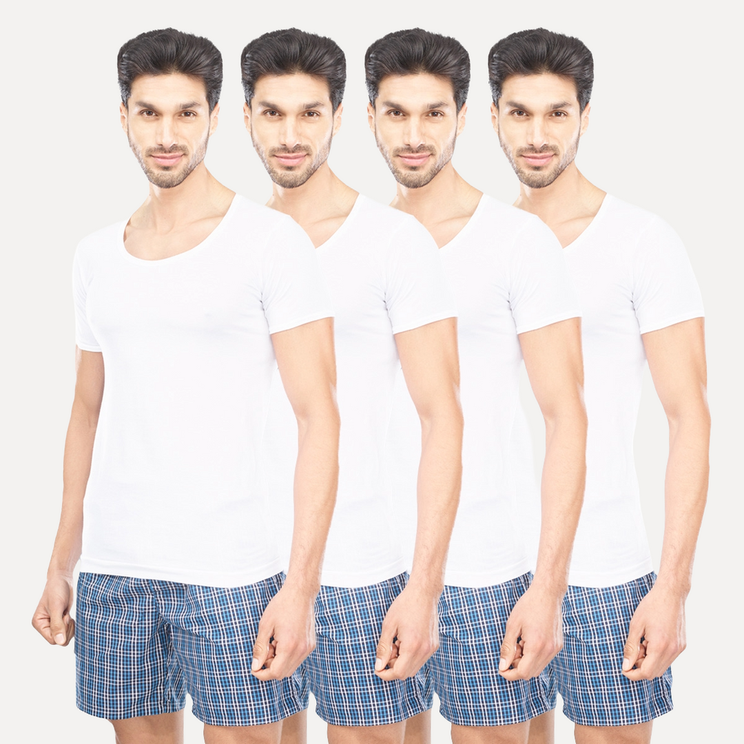 UATHAYAM 100% Combed Cotton Kings RNS White Vest For Mens Combo (Pack of 4)
