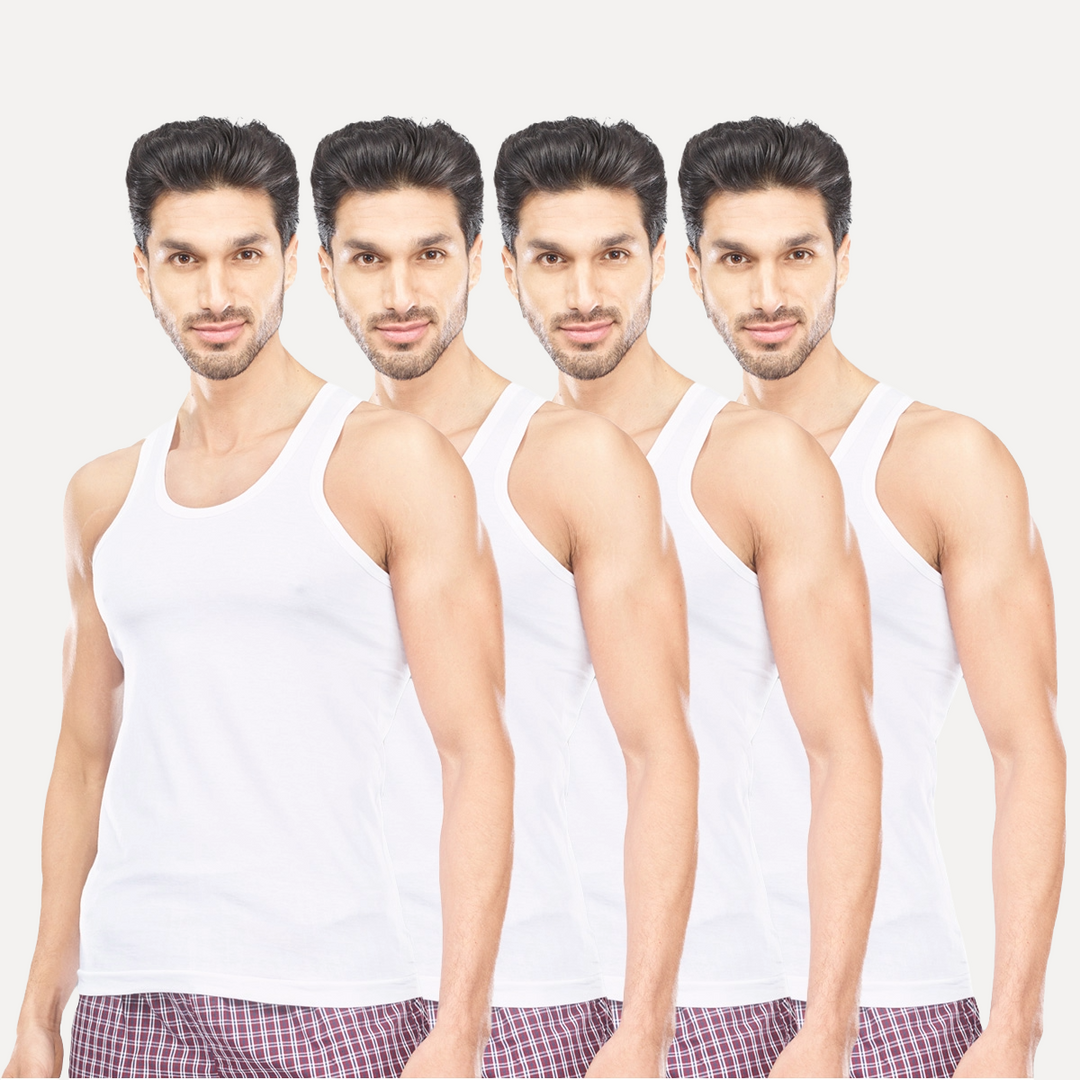 UATHAYAM 100% Combed Cotton Kings RN White Vest For Mens Combo (Pack of 4)