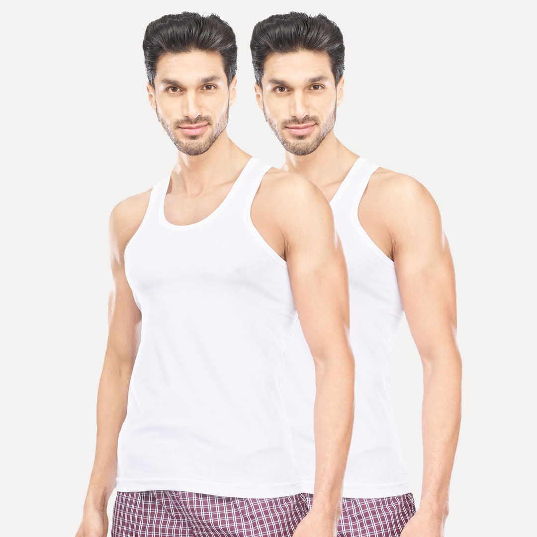 UATHAYAM 100% Combed Cotton Kings RN White Vest For Mens Combo (Pack of 2)