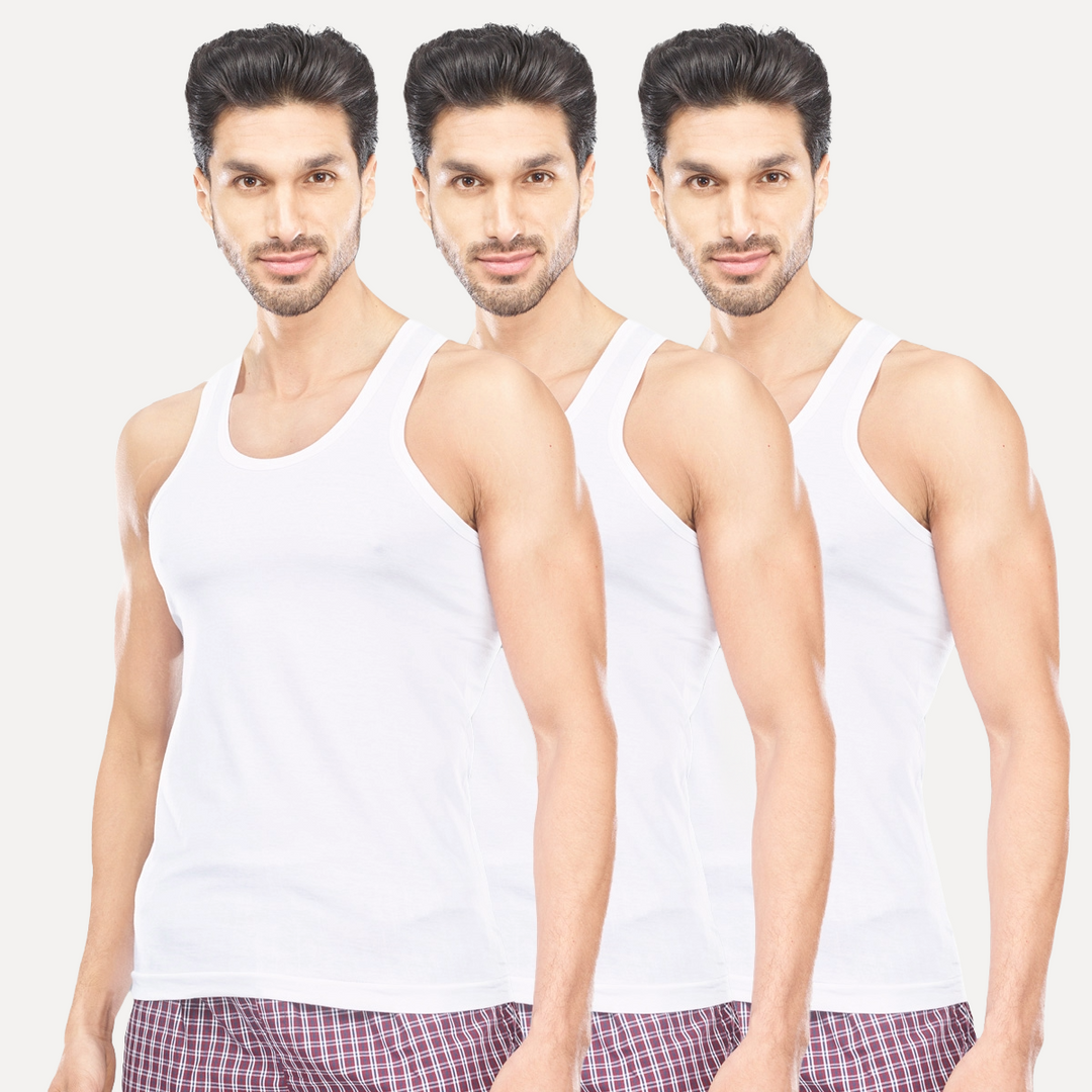 UATHAYAM 100% Combed Cotton Kings RN White Vest For Mens Combo (Pack of 3)