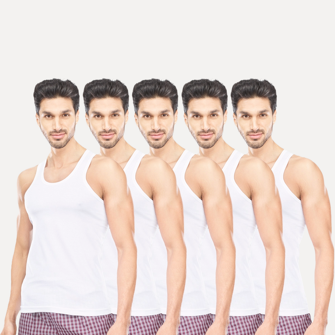 UATHAYAM 100% Combed Cotton Kings RN White Vest For Mens Combo (Pack of 5)