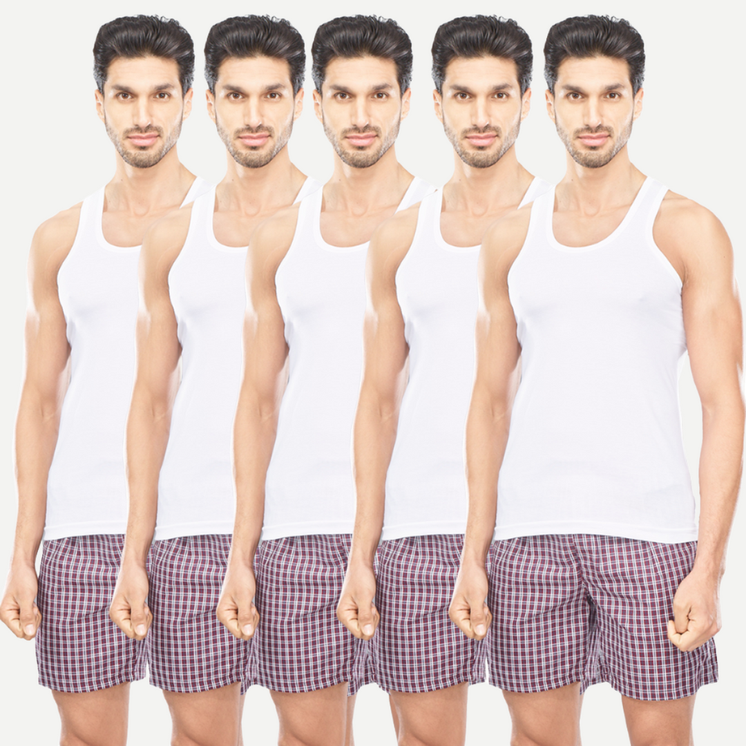 Kings RN -  100% Cotton White Vest For Mens Combo (Pack of 5) | Uathayam
