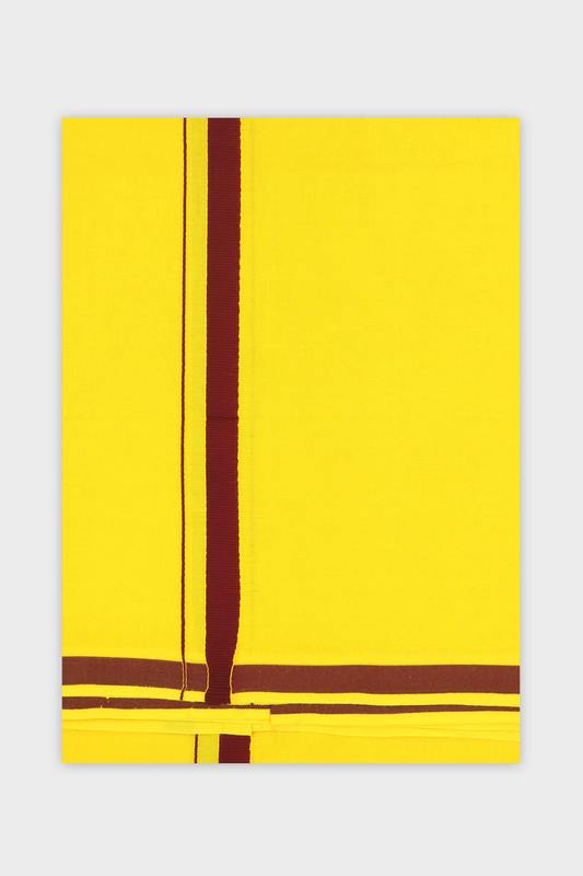 Rudhran BB -  Yellow Pure Cotton Single Dhoti For Men | Uathayam