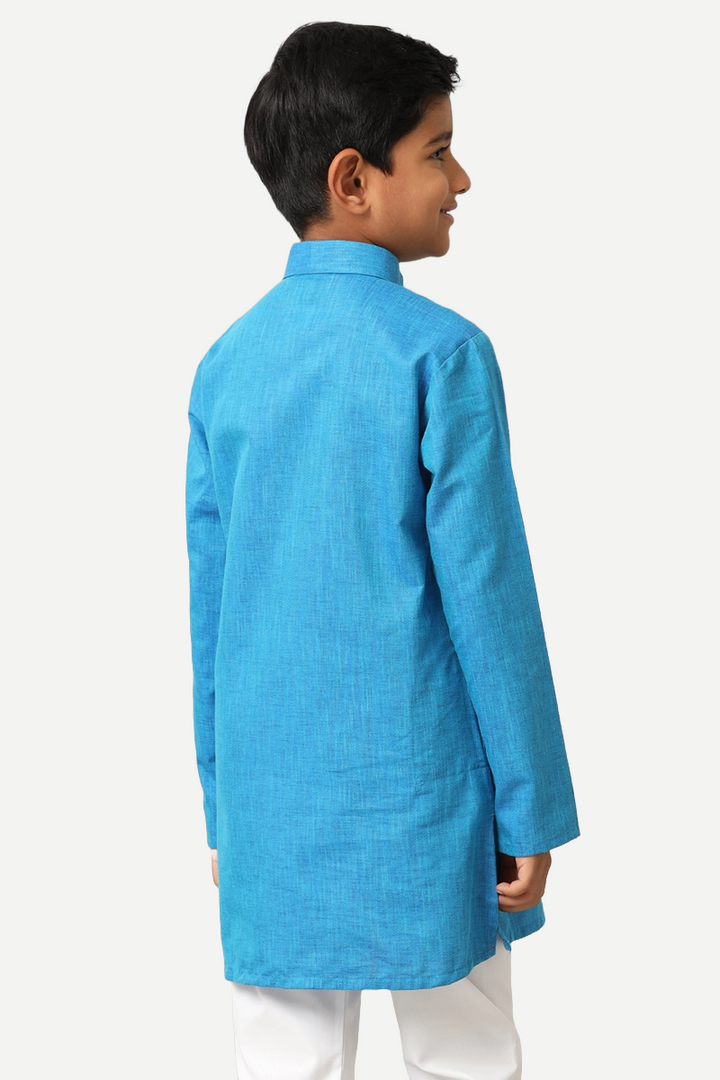 UATHAYAM Exotic Kurta Cotton Rich Full Sleeve Solid Regular Fit For Kids (Sea Blue)