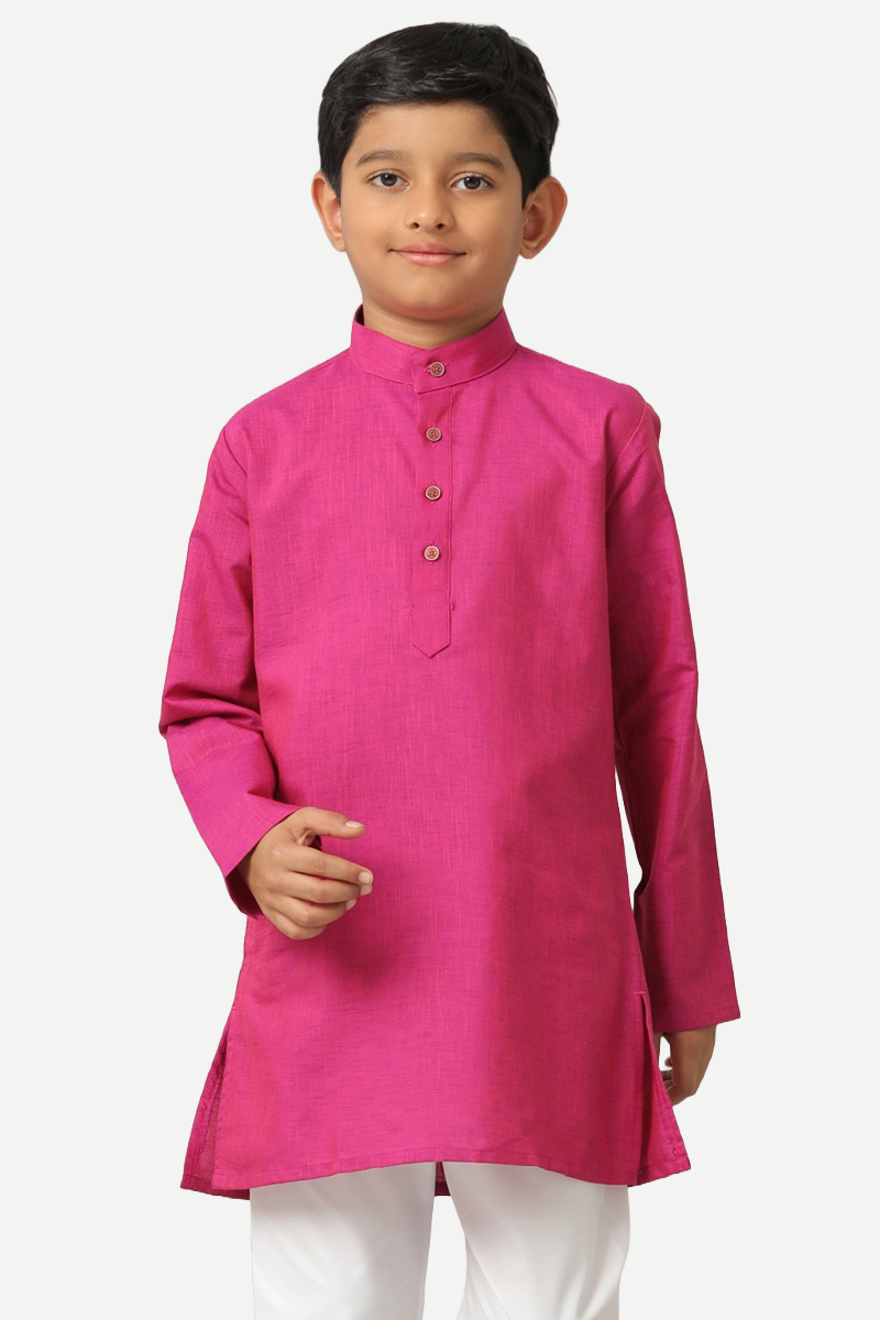UATHAYAM Exotic Cotton Rich Full Sleeve Solid Regular Fit Kids Kurta + Pyjama 2 In 1 Set (Dark Pink)