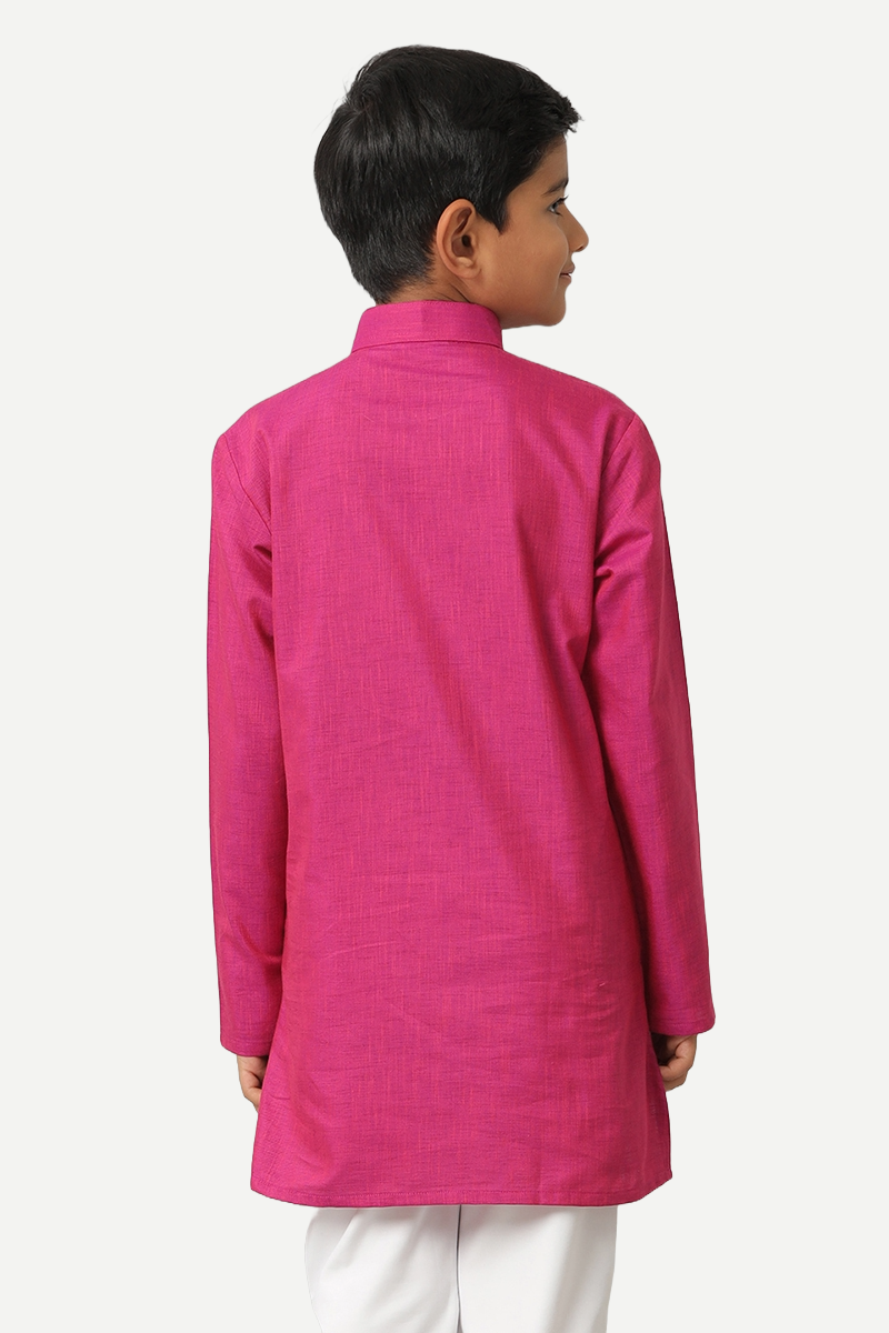 UATHAYAM Exotic Cotton Rich Full Sleeve Solid Regular Fit Kids Kurta + Pyjama 2 In 1 Set (Dark Pink)