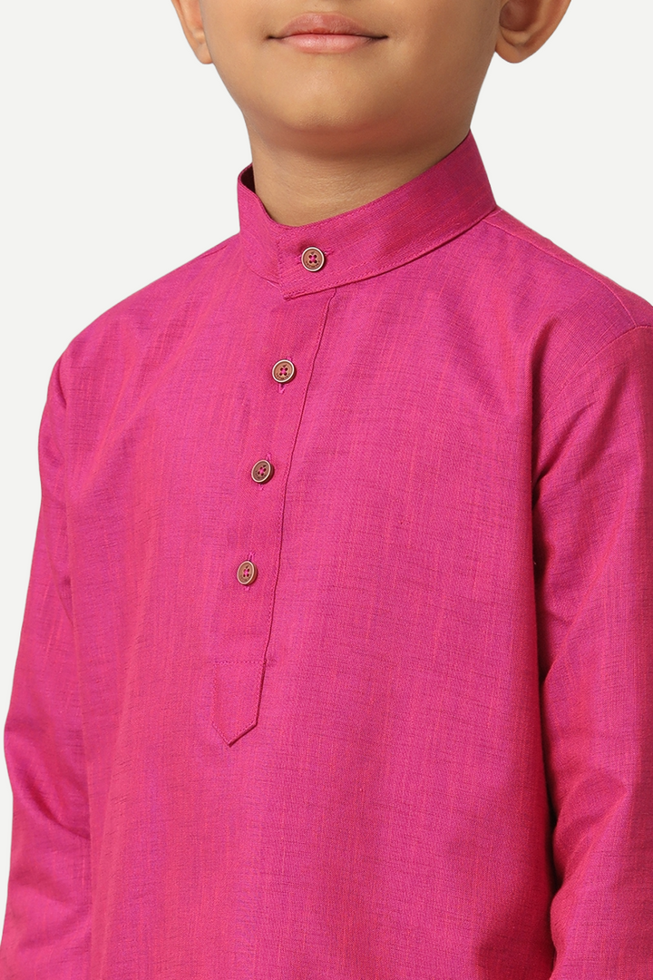 UATHAYAM Exotic Kurta Cotton Rich Full Sleeve Solid Regular Fit For Kids (Dark Pink)