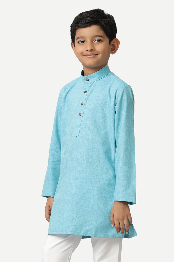 UATHAYAM Exotic Kurta Cotton Rich Full Sleeve Solid Regular Fit For Kids (Sky Blue)