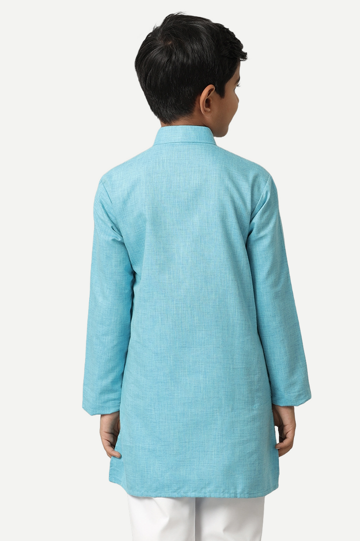 UATHAYAM Exotic Kurta Cotton Rich Full Sleeve Solid Regular Fit For Kids (Sky Blue)