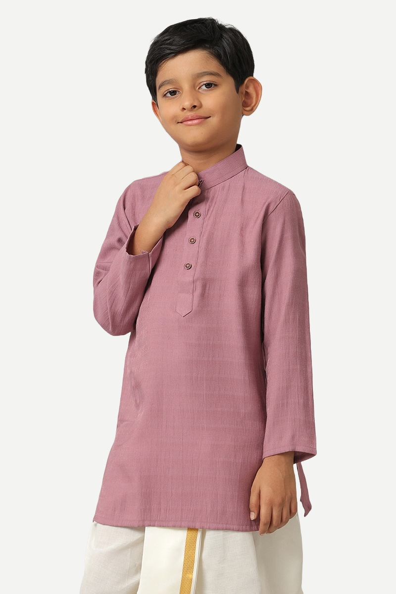 UATHAYAM Poly Slub Shining Star Full Sleeve Solid Regular Fit Kurta & Panchakacham 2 In 1 Set For Kids (Dusty Pink)