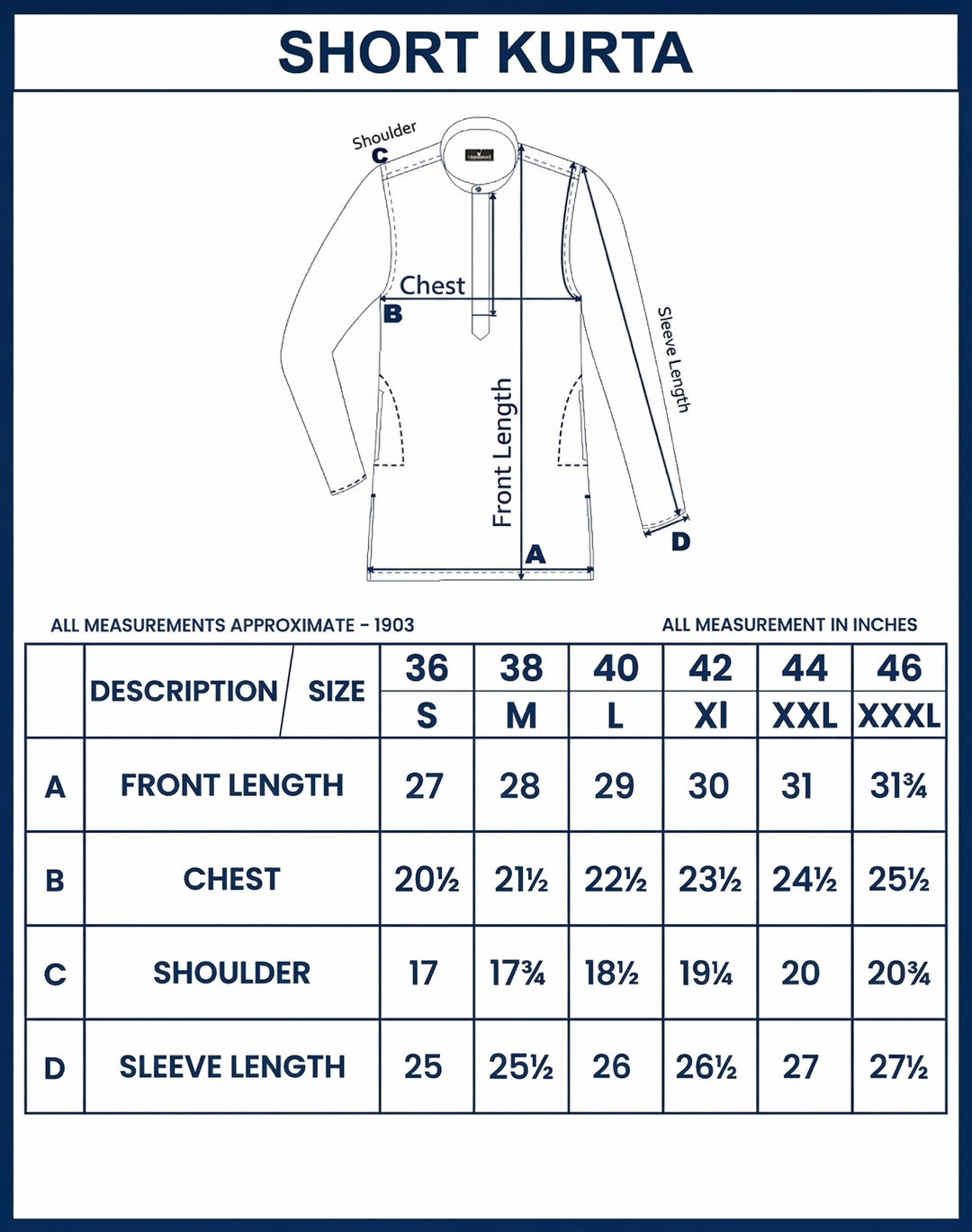 Light Gray cotton rich short kurta for men