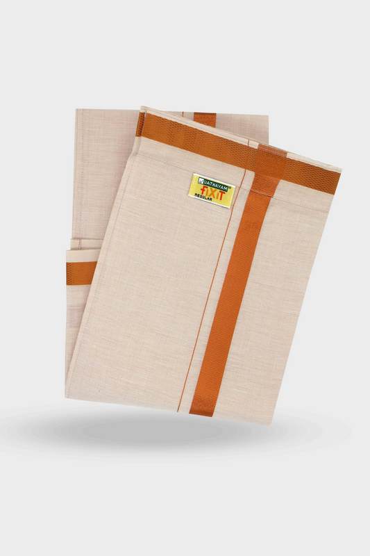 Vaibhav - Copper Orange Shirt and Jari Pocket Dhoti Tissue Set 2 In 1 For Men | Uathayam