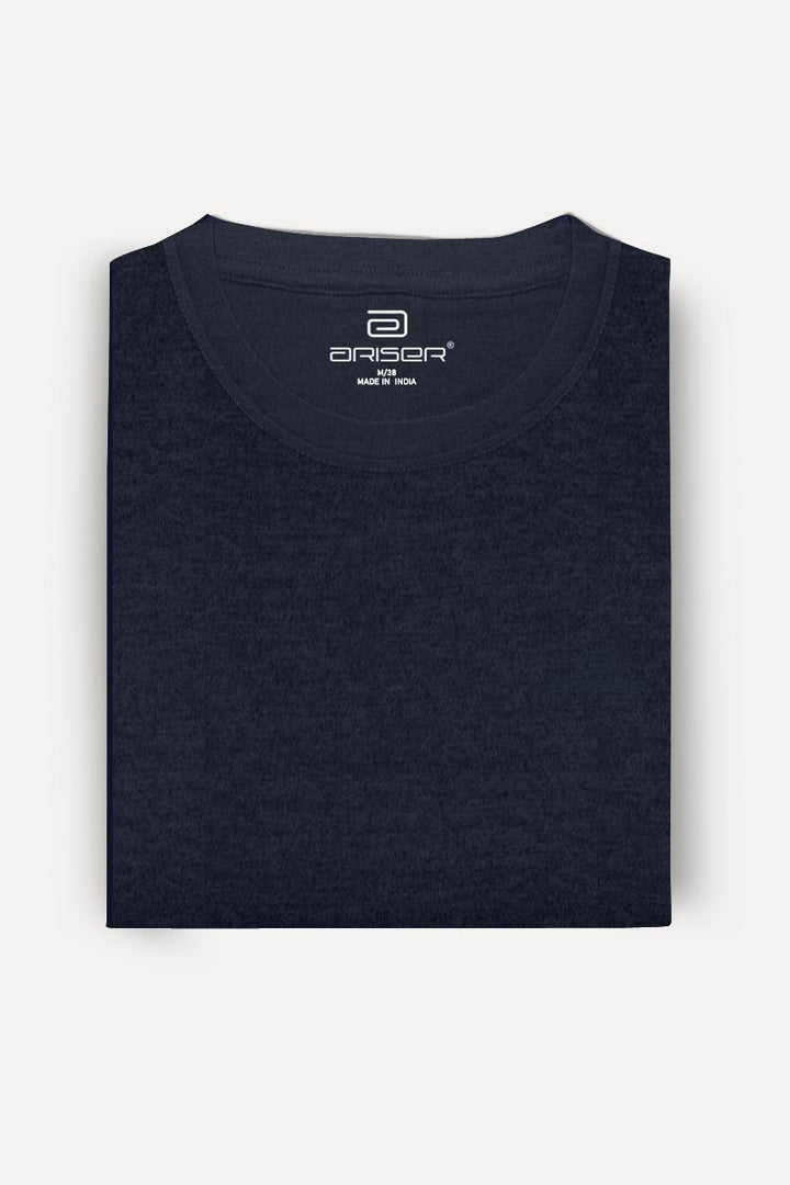 Round Neck - Dark Navy Solid T-Shirt For Men | Ariser
