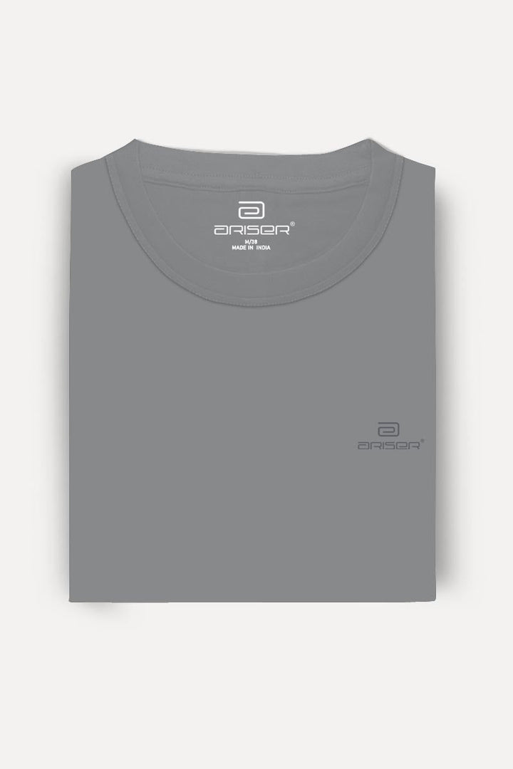 Round Neck - Iron Gray Solid T-Shirt For Men | Ariser