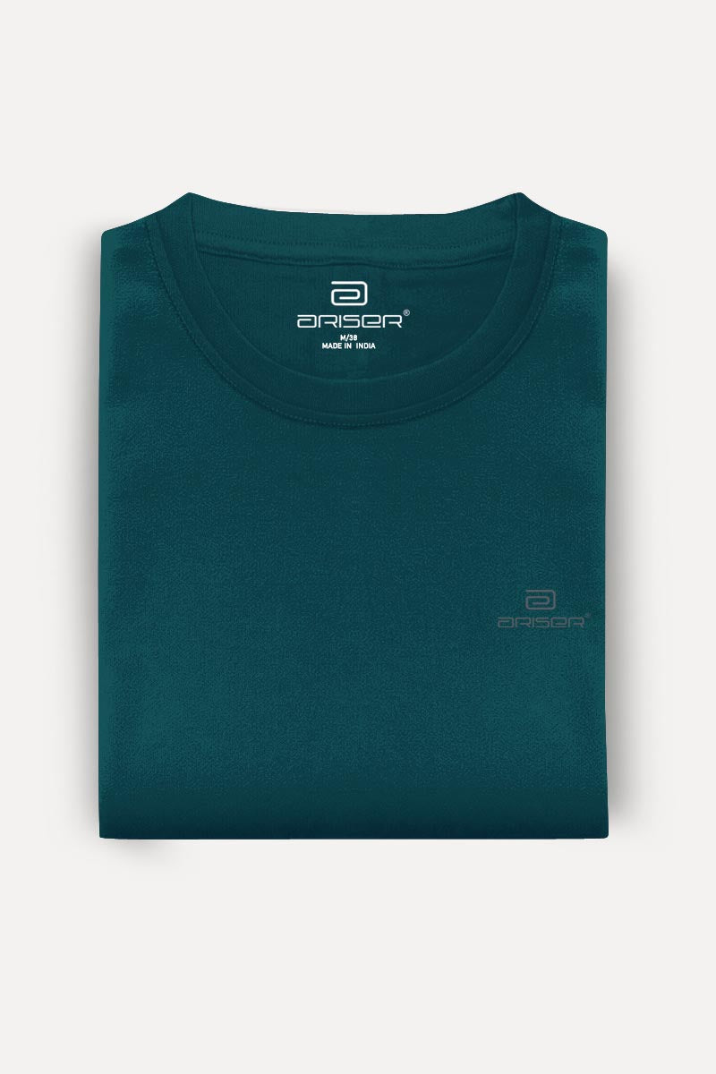 ARISER Dark Green Color Round Neck Solid T-shirts For Men - TS25022