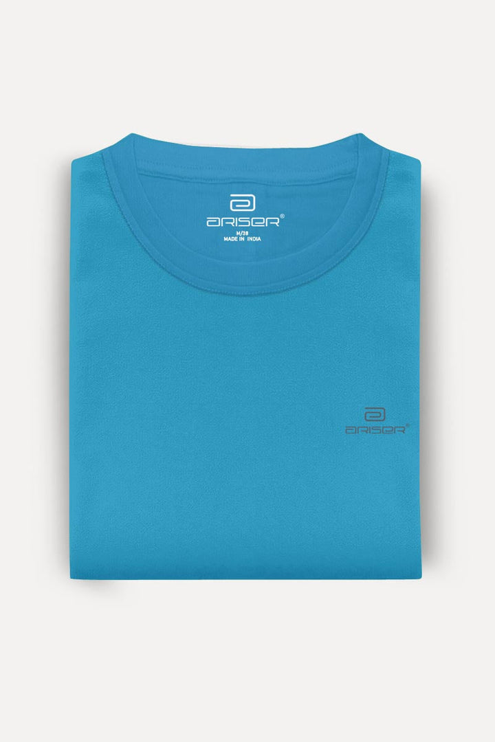 Round Neck - Blue Solid T-Shirt For Men | Ariser