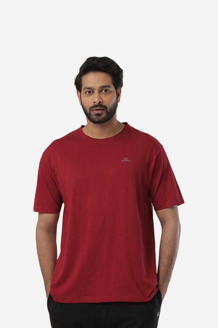 Round Neck - Maroon Solid T-Shirts For Men | Ariser