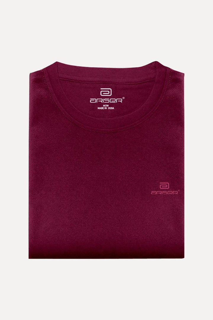 Round Neck - Maroon Solid T-Shirts For Men | Ariser