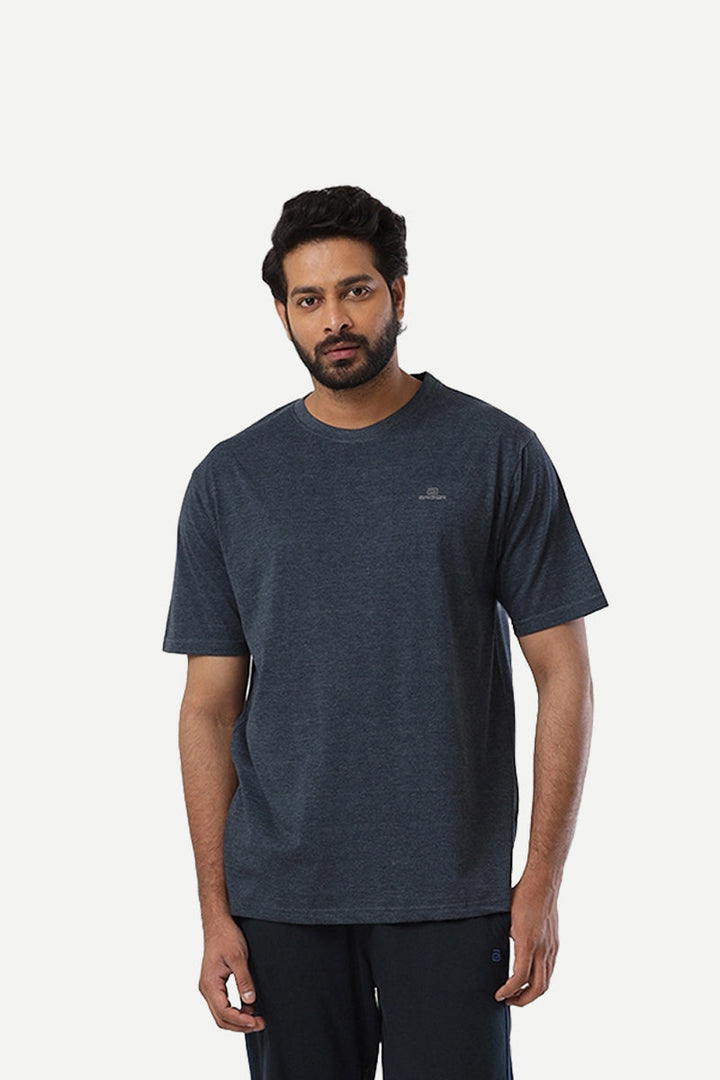 Round Neck - Blue and Navy Melange Solid T-Shirt Pack Of 2 Combo For Men | Ariser