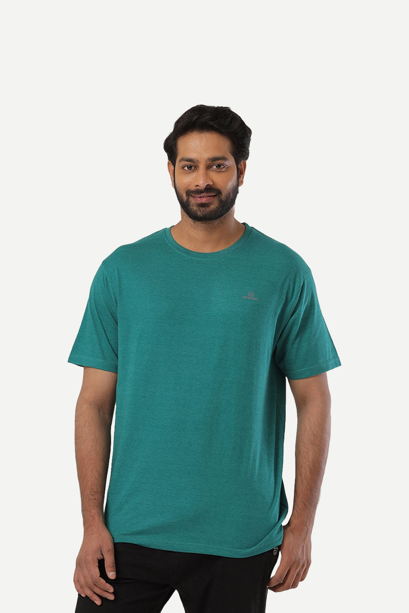 Round Neck - Teal Green Solid T-Shirts For Men | Ariser
