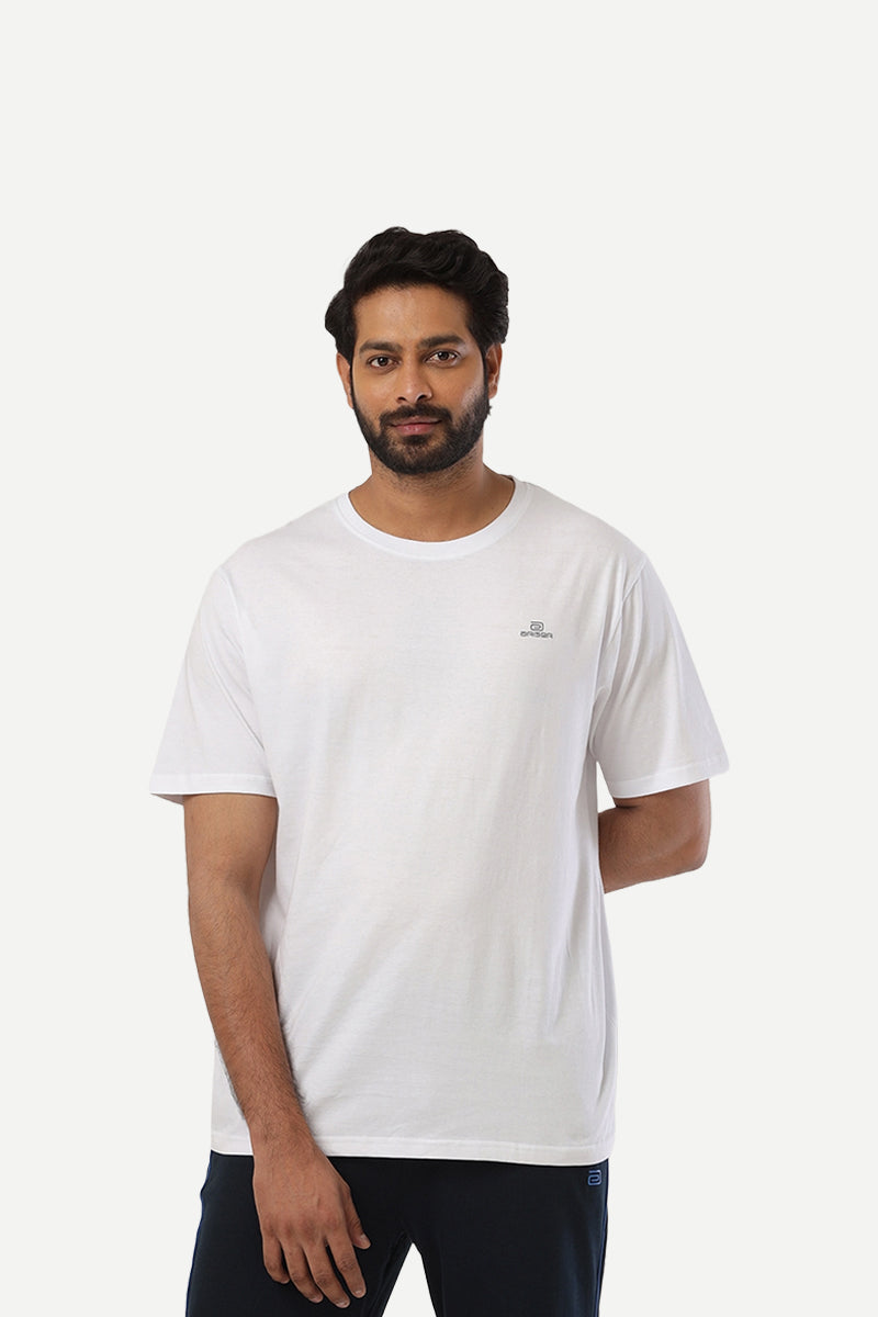 Round Neck - White Solid T-Shirts For Men | Ariser