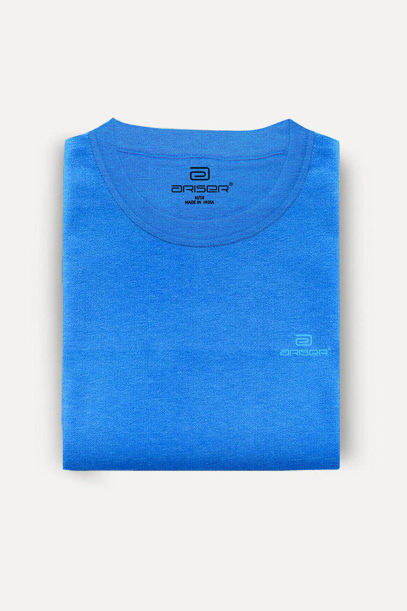 ARISER Denim Blue Color Round Neck Solid T-shirts For Men - TS25009