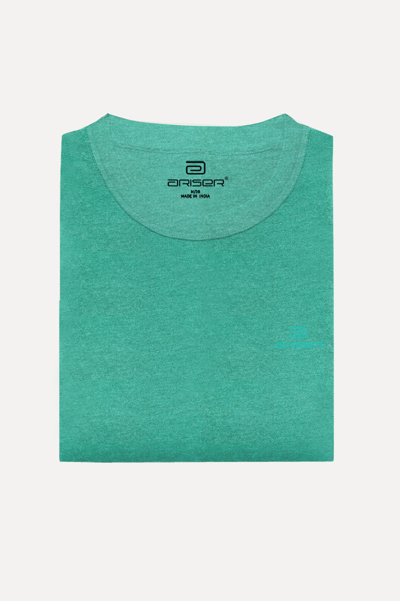 ARISER Light Green Color Round Neck Solid T-shirts For Men - TS25013