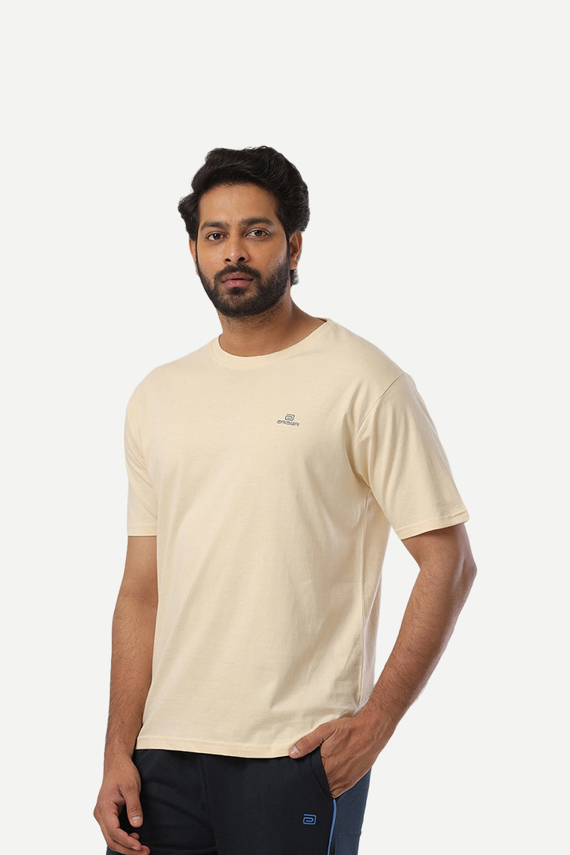 Round Neck - Coral Peach and White Solid T-Shirt Pack Of 2 Combo For Men | Ariser