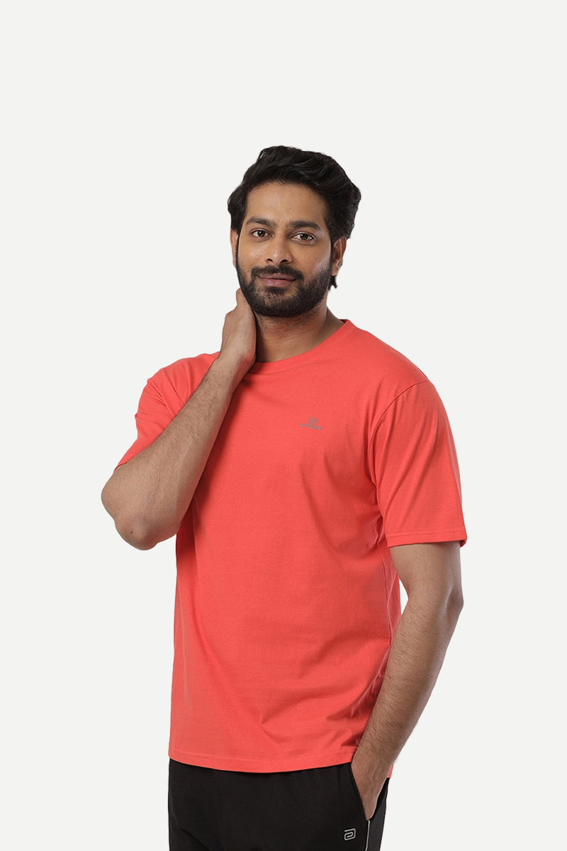 Round Neck - Orange and Red Solid T-Shirt Pack Of 2 Combo For Men | Ariser