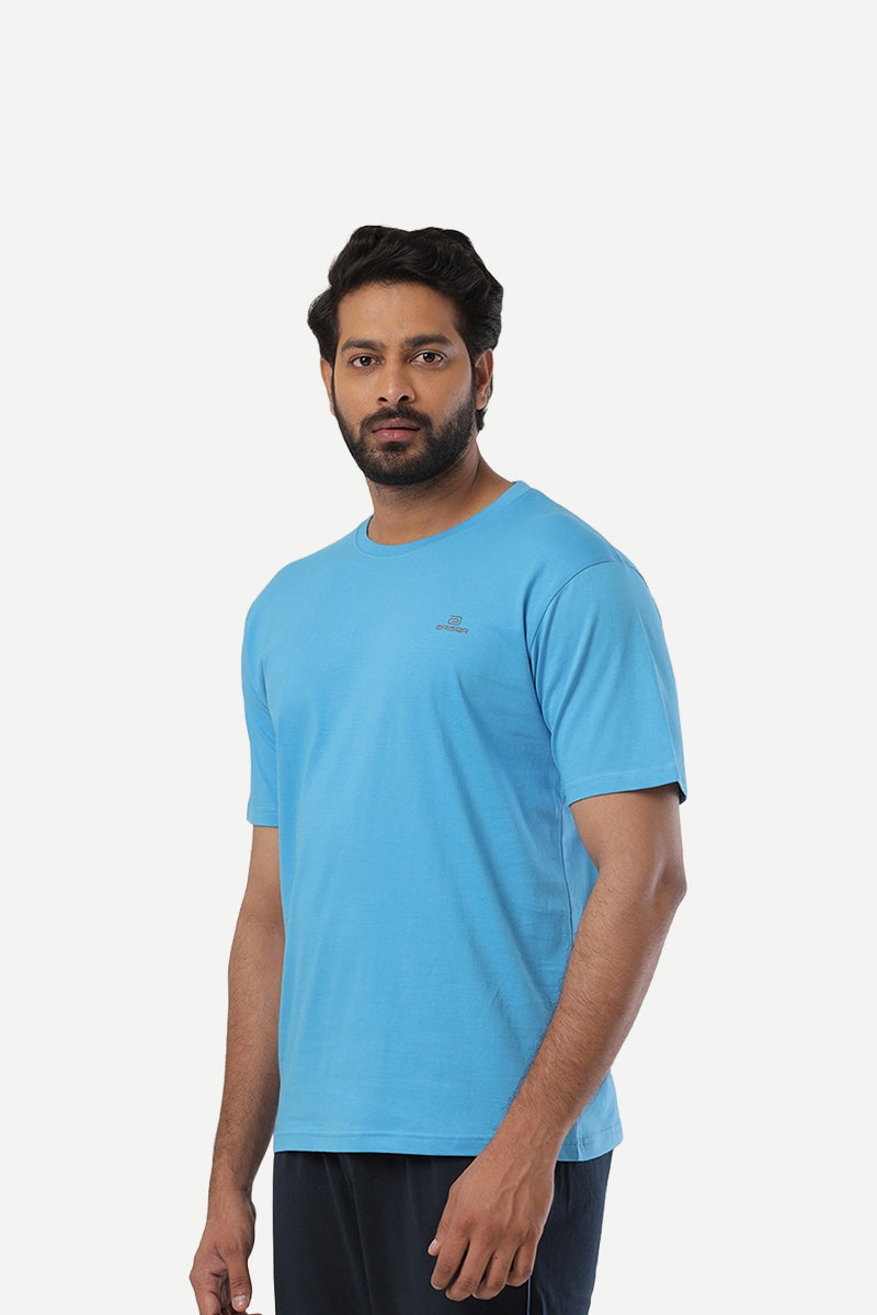 Round Neck - Blue Solid T-Shirt For Men | Ariser