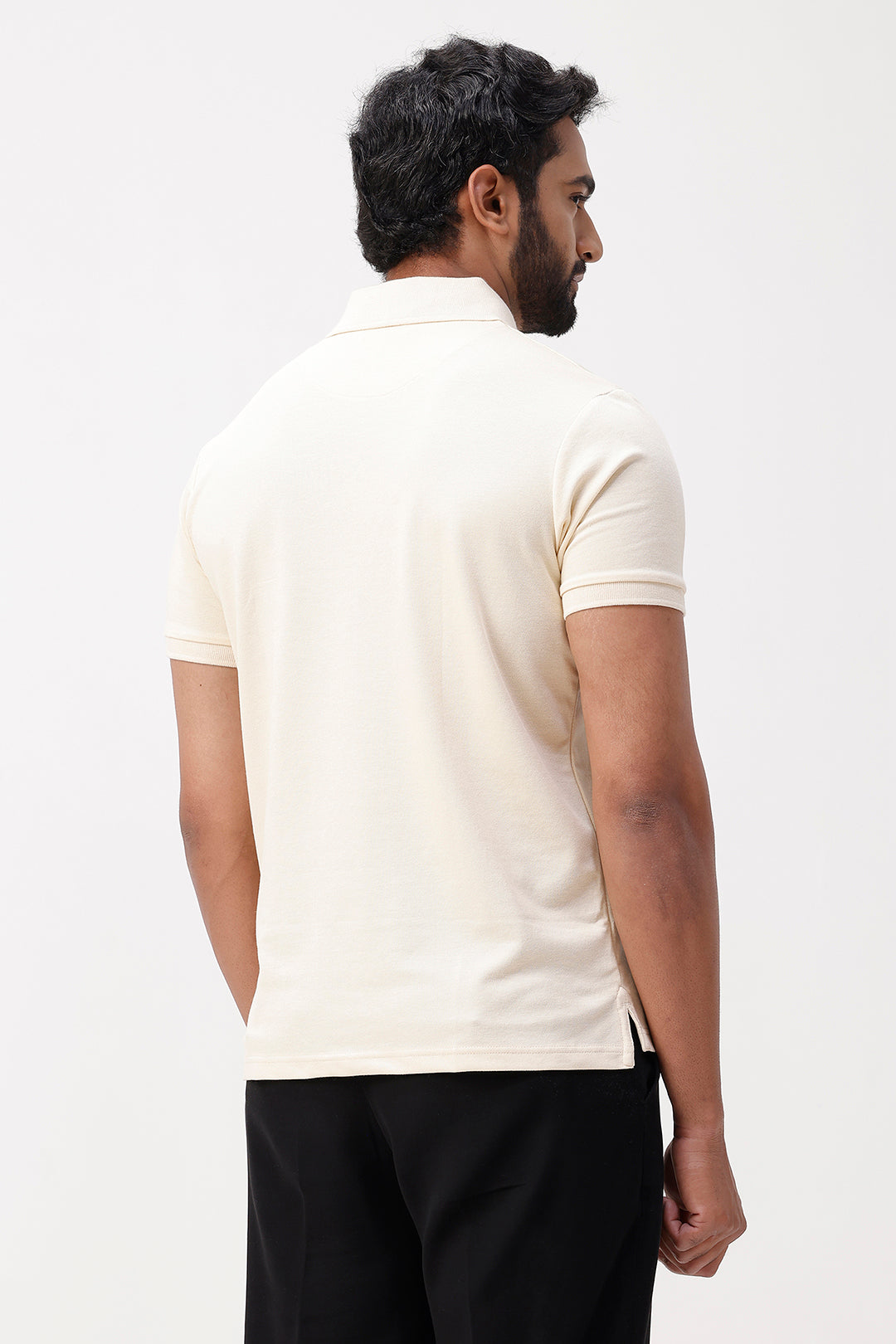 solid natural cream polo t-shirt for men