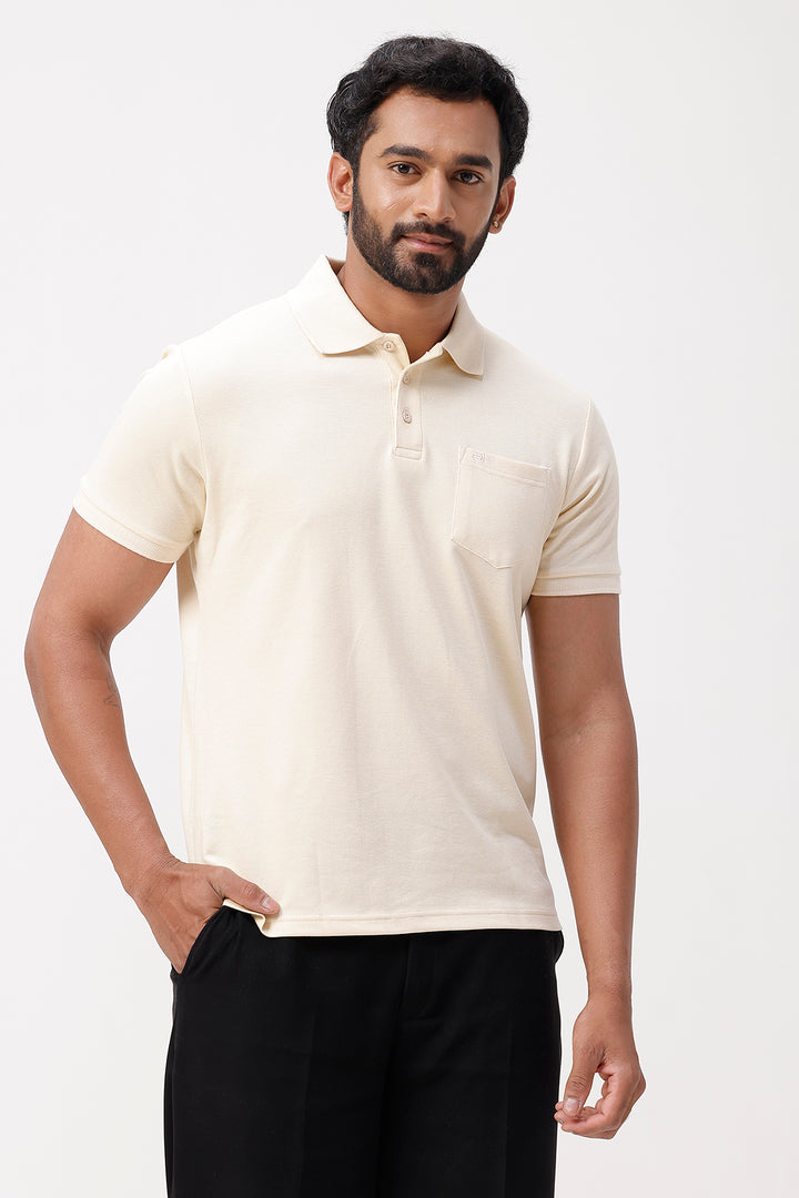natural cream tennis polo t-shirt for men