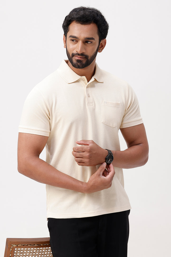 casual wear cream polo t-shirt