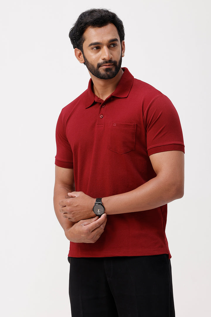 solid dark cherry red polo t-shirt,