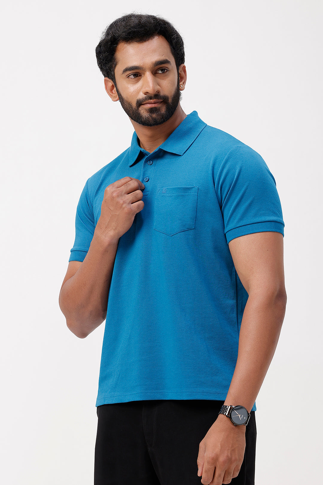 Royal Blue black polo t shirt men