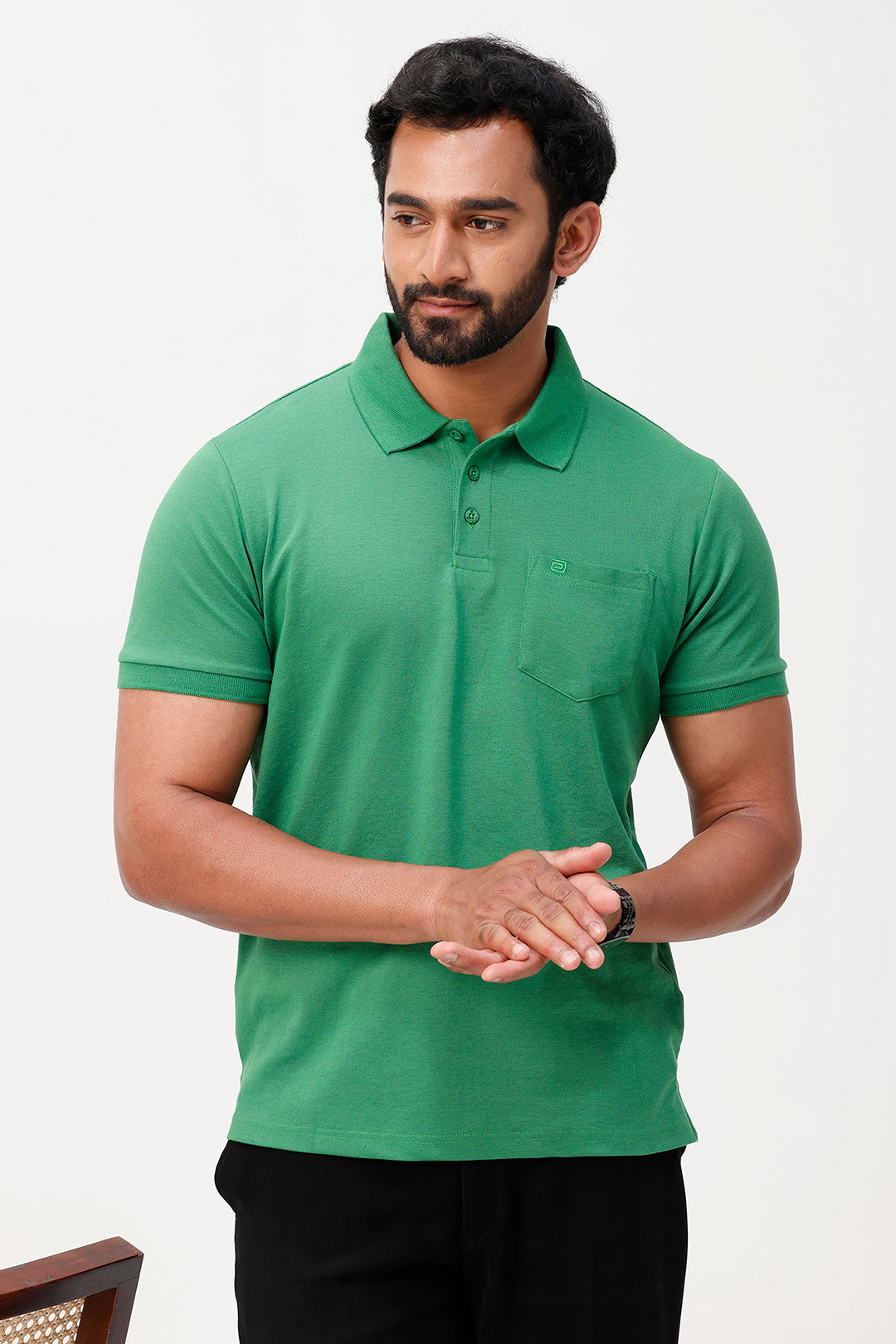 solid green polo t-shirt for men