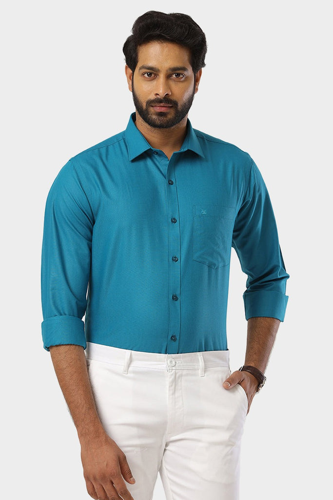 Super Soft Dark Peacock Blue Formal Shirts for Men Ariser