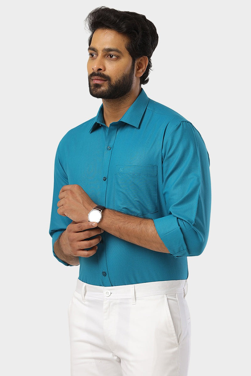 Super Soft - Dark Peacock Blue Formal Shirts for Men | Ariser