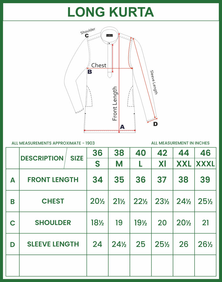 long kurta size chart