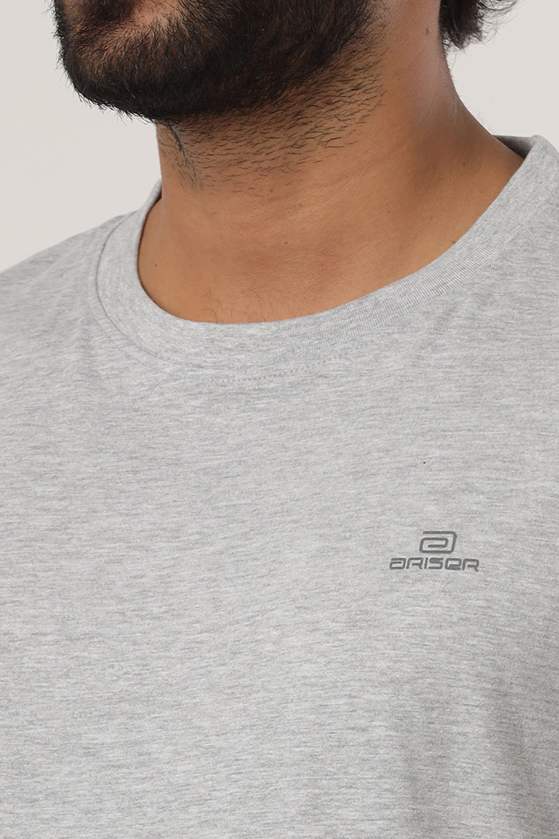 ARISER Grey Color Round Neck Solid T-shirts For Men - TS25010